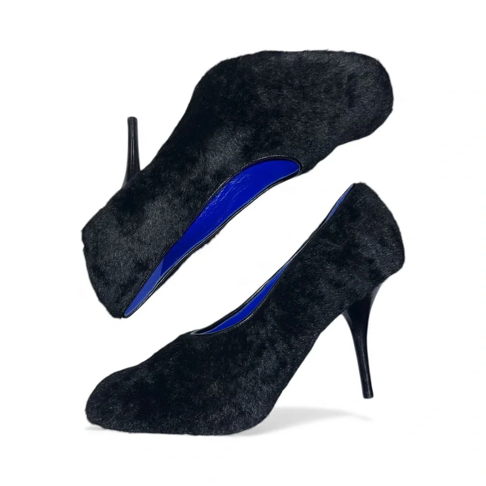 Givenchy Black Pumps Haircalf Heels Leather Square Toe 10 Fur Cocktail NWOB 🟡